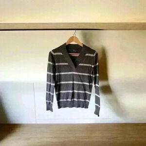 Gap Knit Sweater Men's Long-sleeve V-neck Stripes Grey Size S